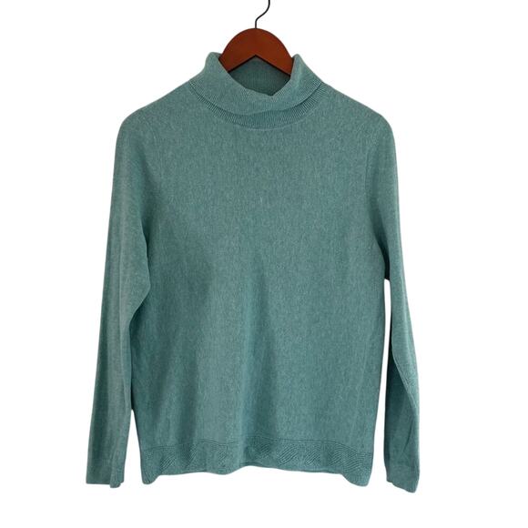 Talbots Seafoam Green Cotton Blend Turtleneck Knit Sweater, Contrast Hem, MP - Picture 1 of 9